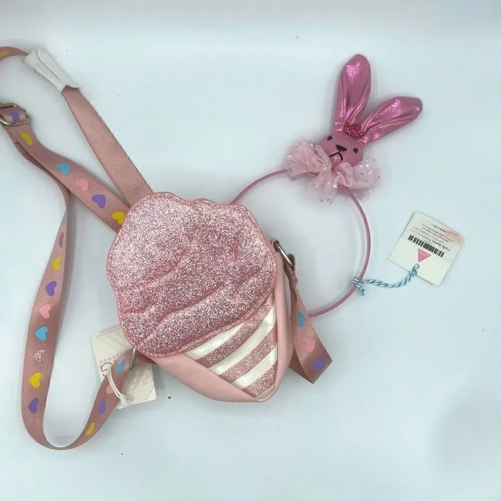 OMG Accessories Glitter Pink Ice Cream Crossbody Bag and Bunny Headband